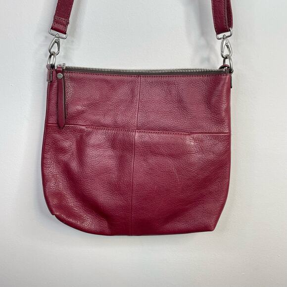Fossil Dawson Top Zip Pebbled Leather Crossbody Shoulder Bag Purse Wine Burgundy - Picture 3 of 15